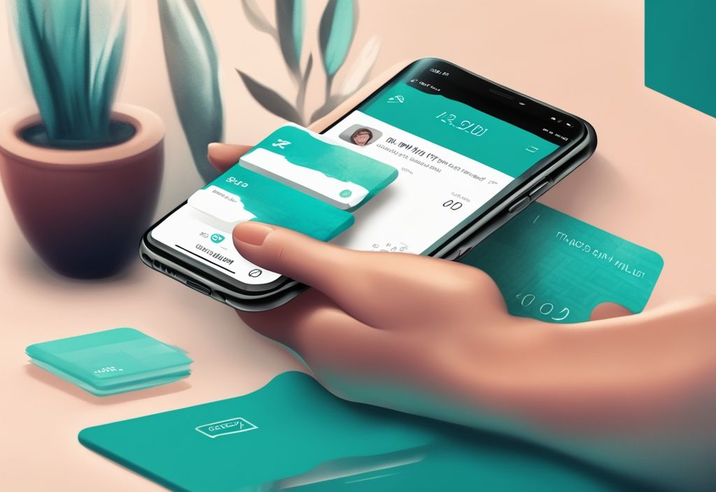 Illustration numérique moderne avec thème de couleur turquoise, smartphone affichant l'application Trust Wallet avec étapes en surbrillance montrant le processus d'achat de Solana