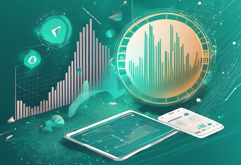 Illustration numérique moderne avec des graphiques et des tendances sur la prévision de Solana en couleur turquoise.