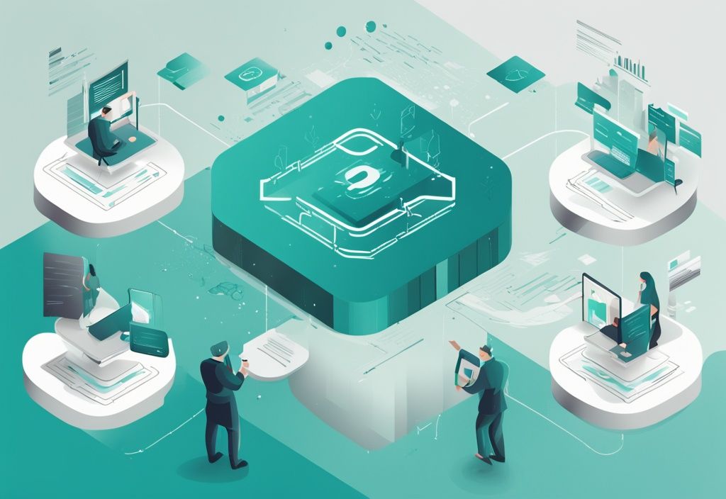 Illustration numérique moderne en couleur teal montrant un diagramme du processus de contrat intelligent Solana avec infographies élégantes.