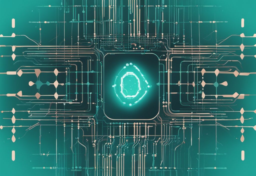 Illustration numérique moderne de la blockchain Solana avec thème couleur turquoise, mettant en avant un point de rupture symbolisant un changement significatif.