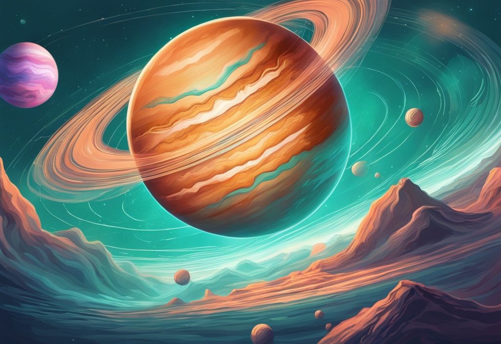 Illustration numérique moderne de Jupiter dans le cosmos avec le réseau blockchain Solana, montrant un largage de jupiter solana de cryptomonnaies.