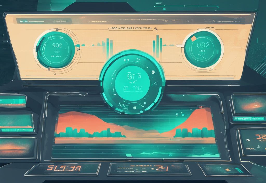 Illustration numérique moderne avec thème de couleur teal, ticker futuriste affichant le logo de Solana et les tendances de valeur en hausse et en baisse associées aux prévisions Solana.